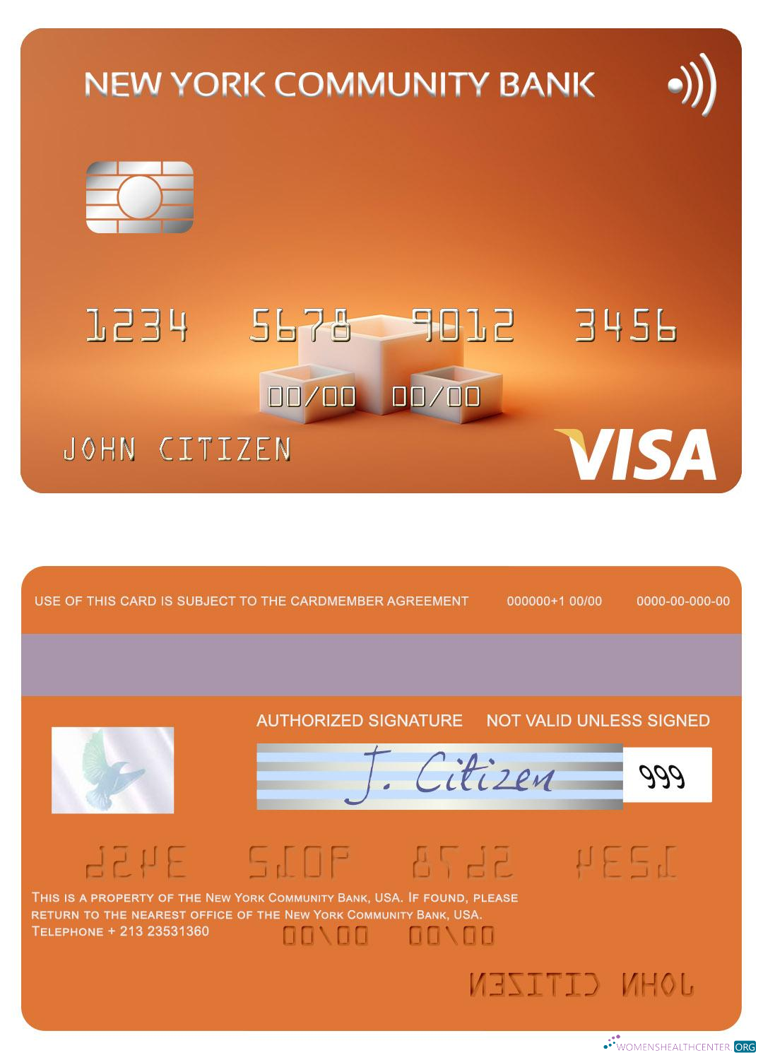 Download USA New York Community Bank visa card Photoshop template